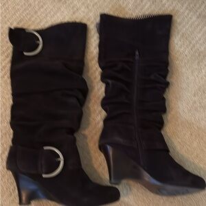 Brown Suede Knee-High Boots